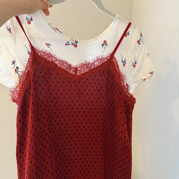 Free People Margot 2fer Slip Dress in a red and white combo - Picture 2 of 3